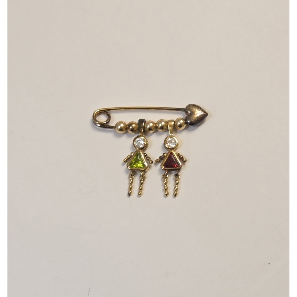 Sterling Silver Vermeil Clothespin Brooch 2 Birthstone Daughter Charms 925